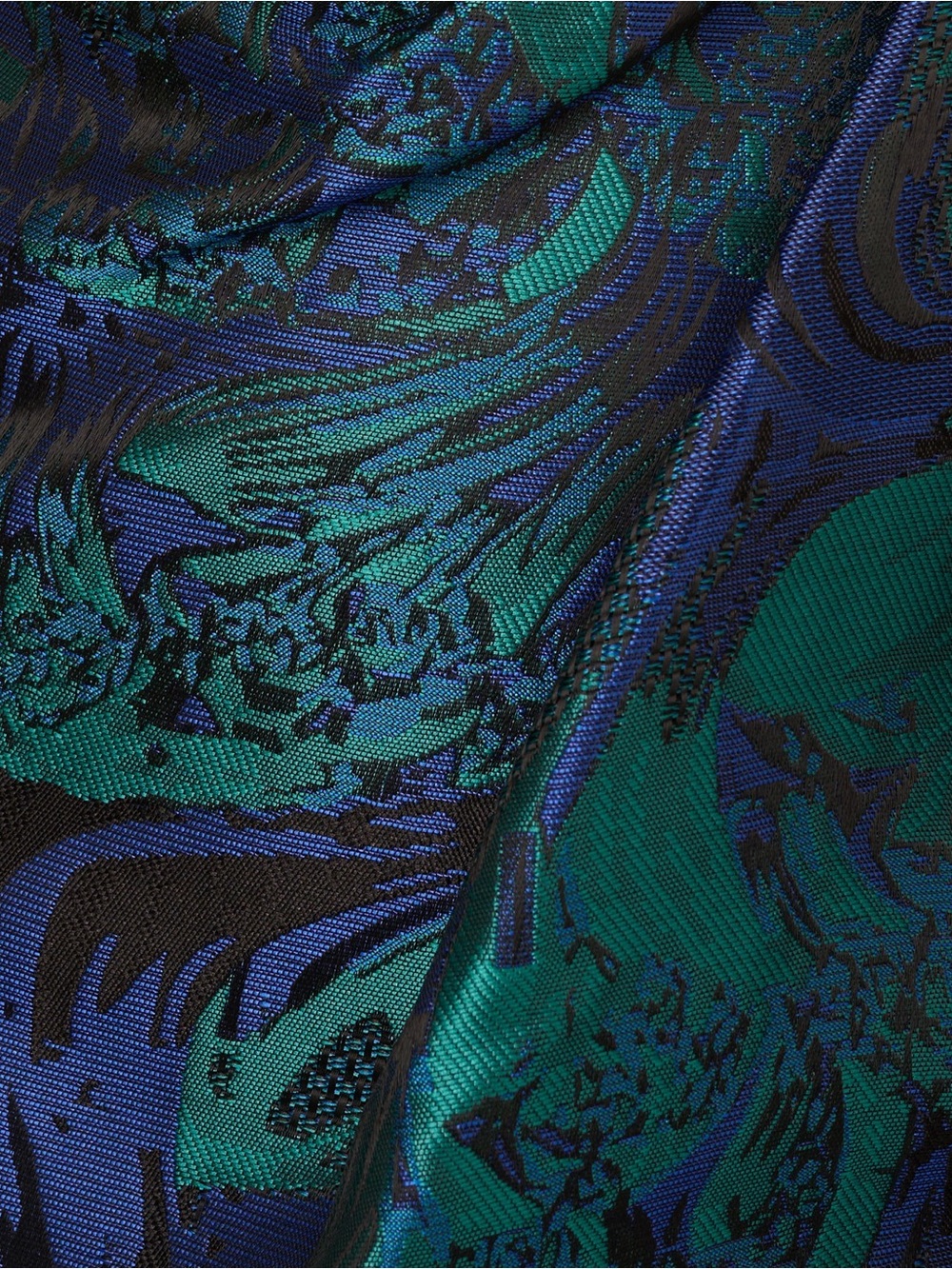 Adrianna Papell One-Shoulder Emerald & Navy Jacquard Gown - Picture 7 of 8